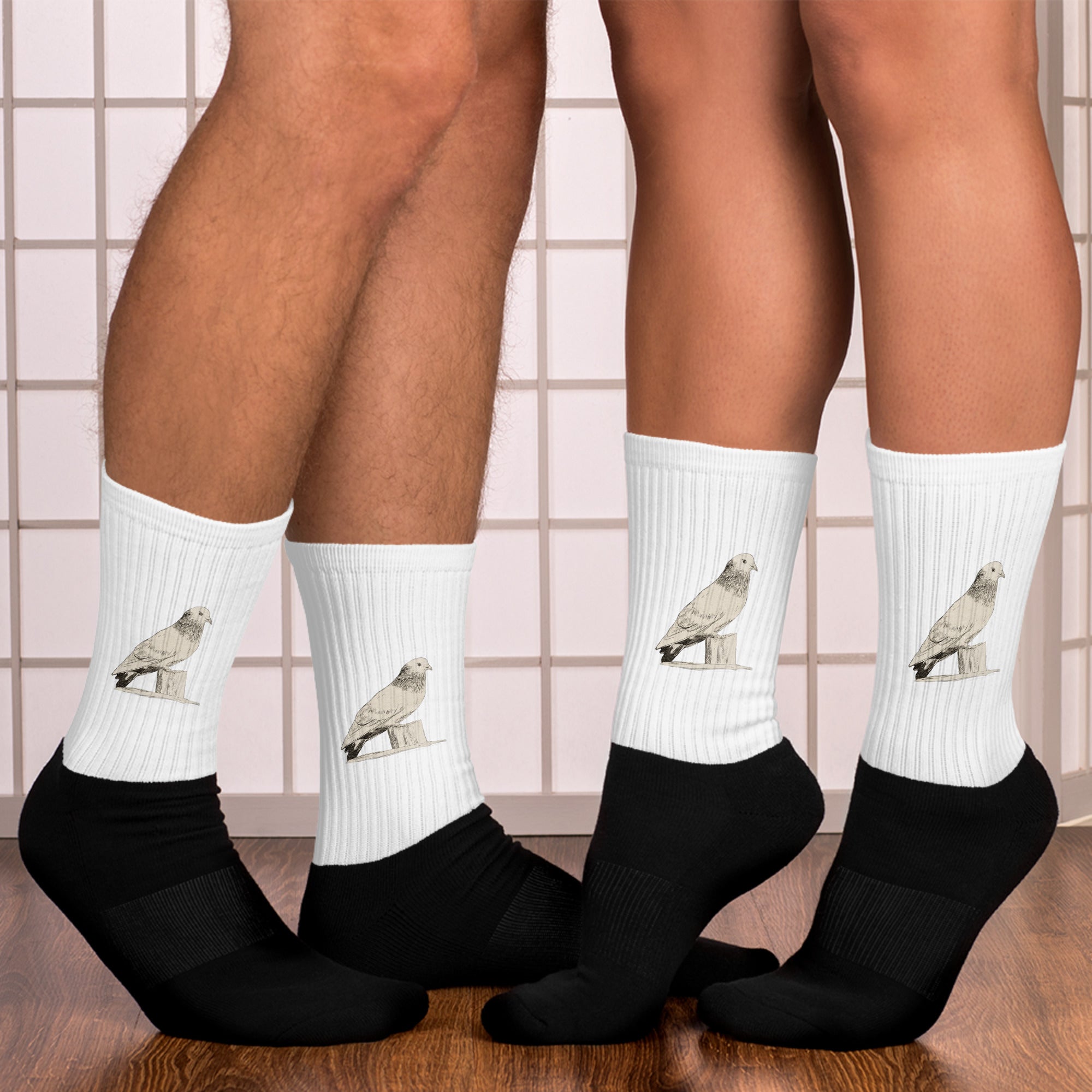 Product image of black Black Footed Socks by Gen122 featuring Vintage OG Castor pigeon portrait artwork
