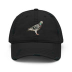 Black distressed Gen XY Archive Cap featuring pigeon artwork