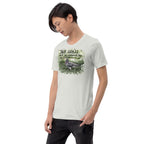 Front view of silver Uni-Tee by Gen122 featuring Touch Grass pigeon humor artwork